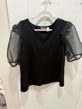 Kaktus Black Puff Sleeve Sheer Top